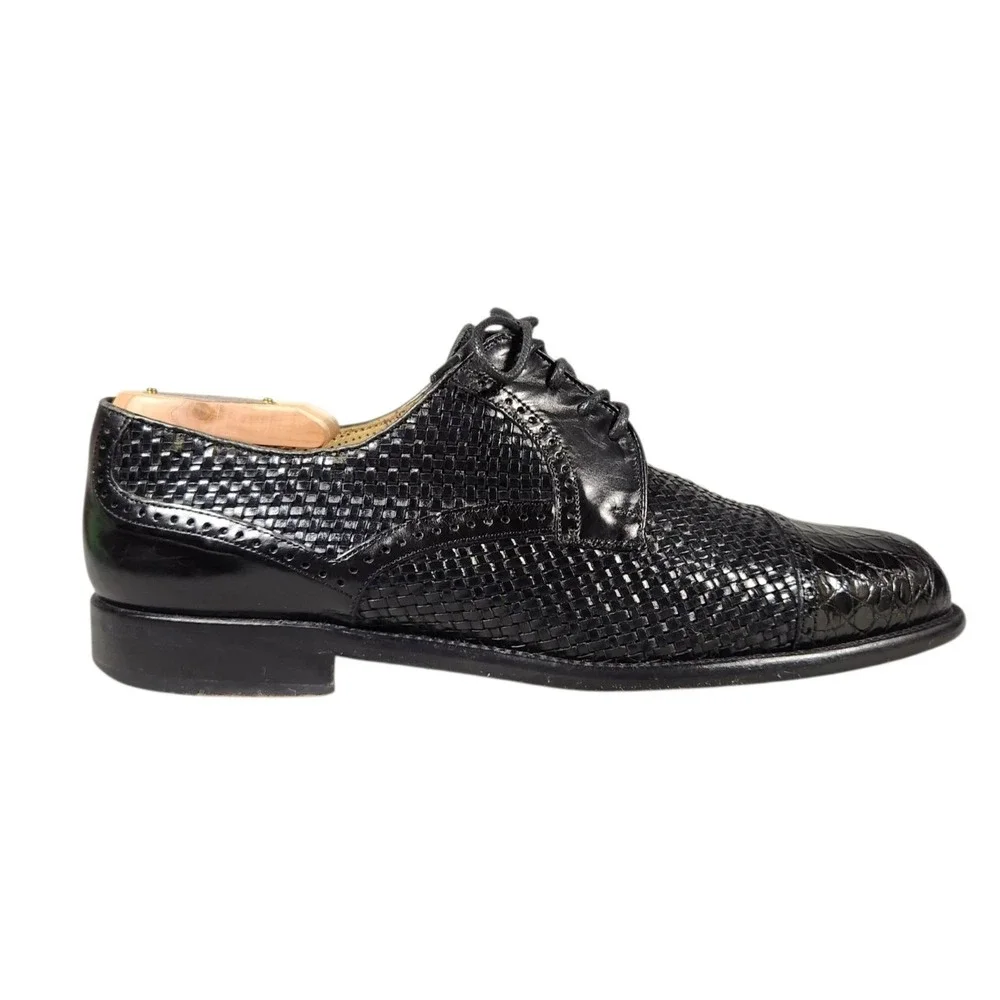Mezlan Marina D-91M Genuine Crocodile Woven Leather Cap Toe Oxfords Men's 9.5 M